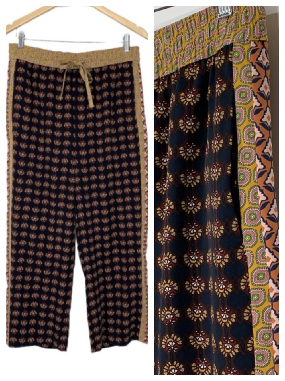 Zara Mixed Print Boho Pull On Wide Leg Cropped Pants High Rise/Drop Crotch